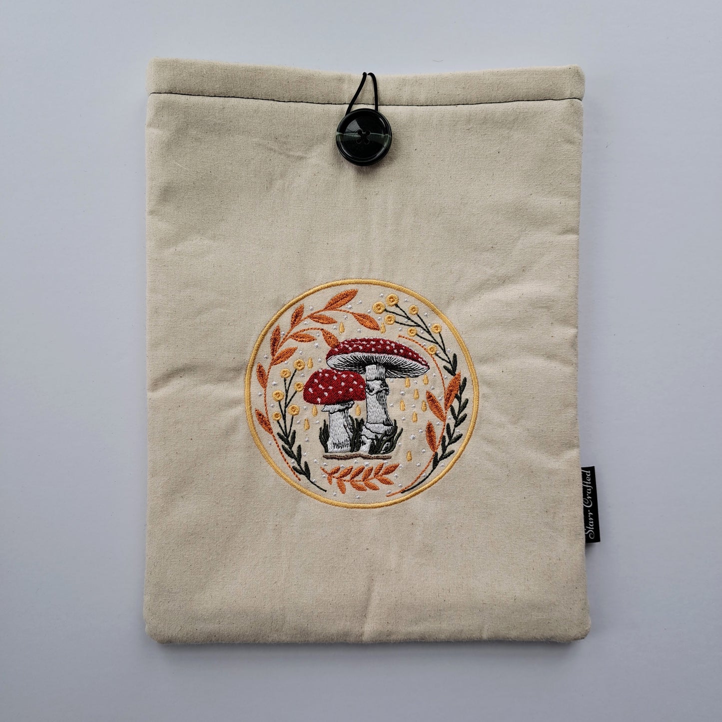 Embroidered Mushroom Book Sleeve