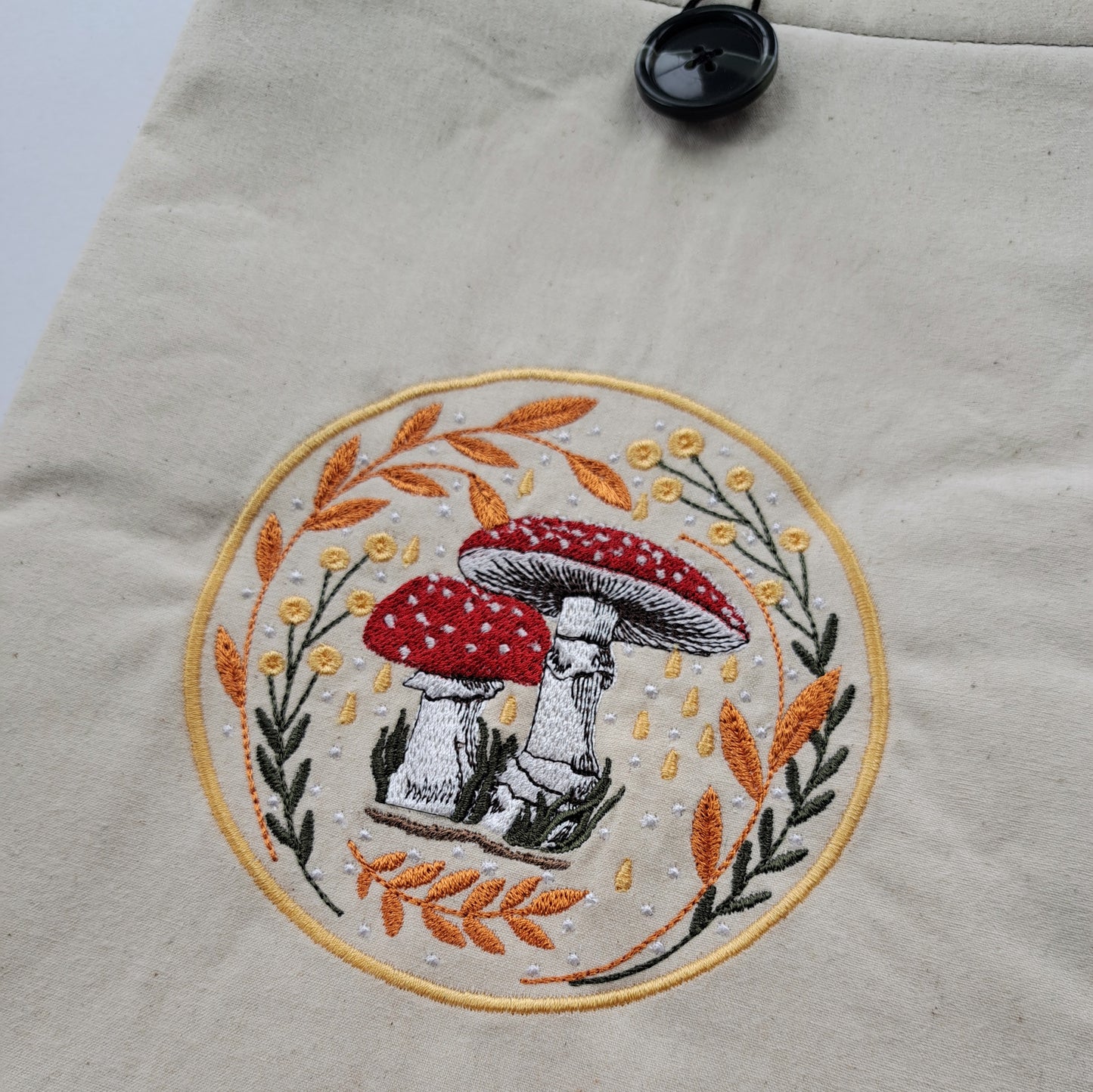 Embroidered Mushroom Book Sleeve