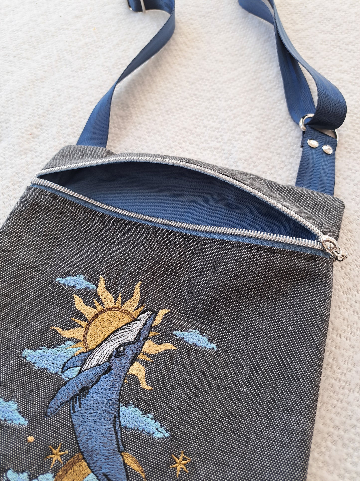 Magic Whale Embroidered Simple Sling Bag