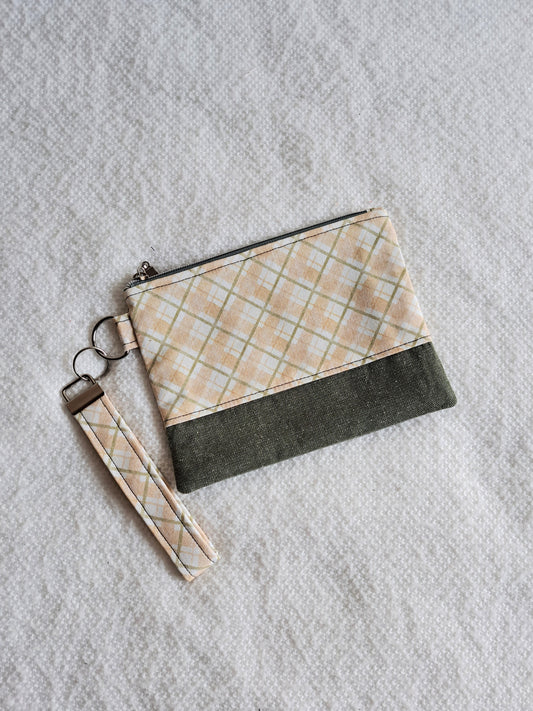 Peach Plaid Large Wristlet
