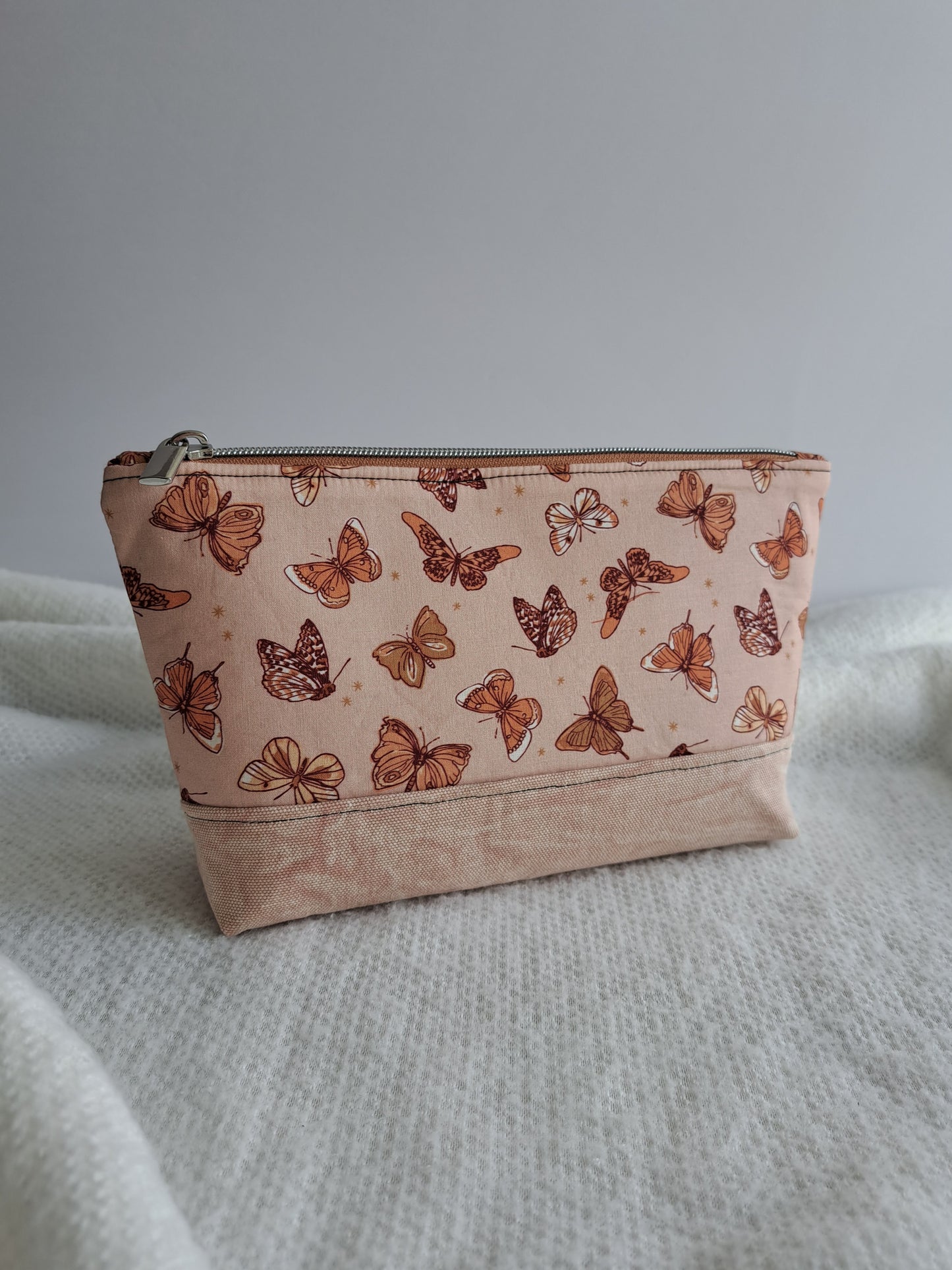 Pink Butterfly Zipper Pouch Large - Made to Order