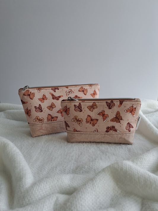 Pink Butterfly Zipper Pouch Large - Made to Order