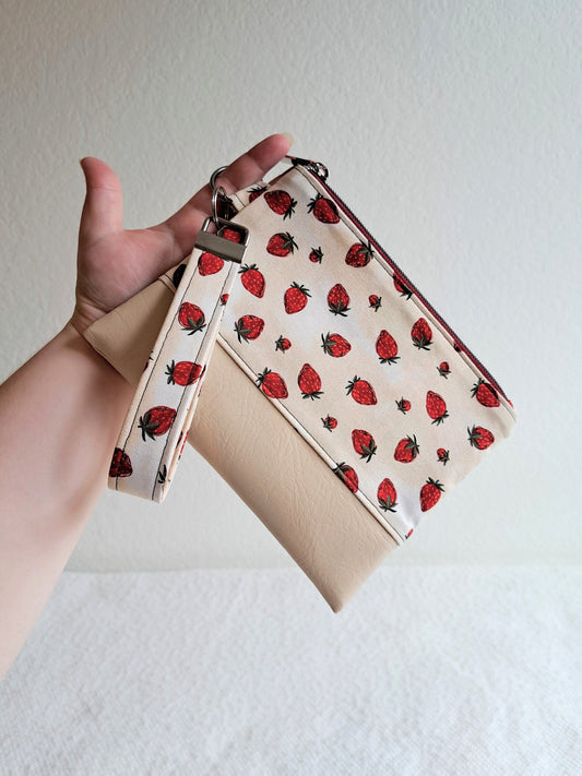 Strawberries and Cream Large Wristlet